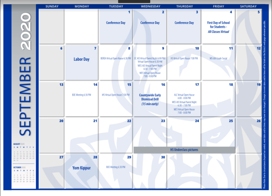 Calendar sample from our VCSD School Calendar and Guide