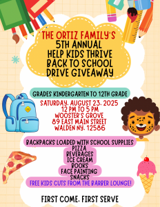 The Ortiz family's back to school drive giveaway's items being given away. 