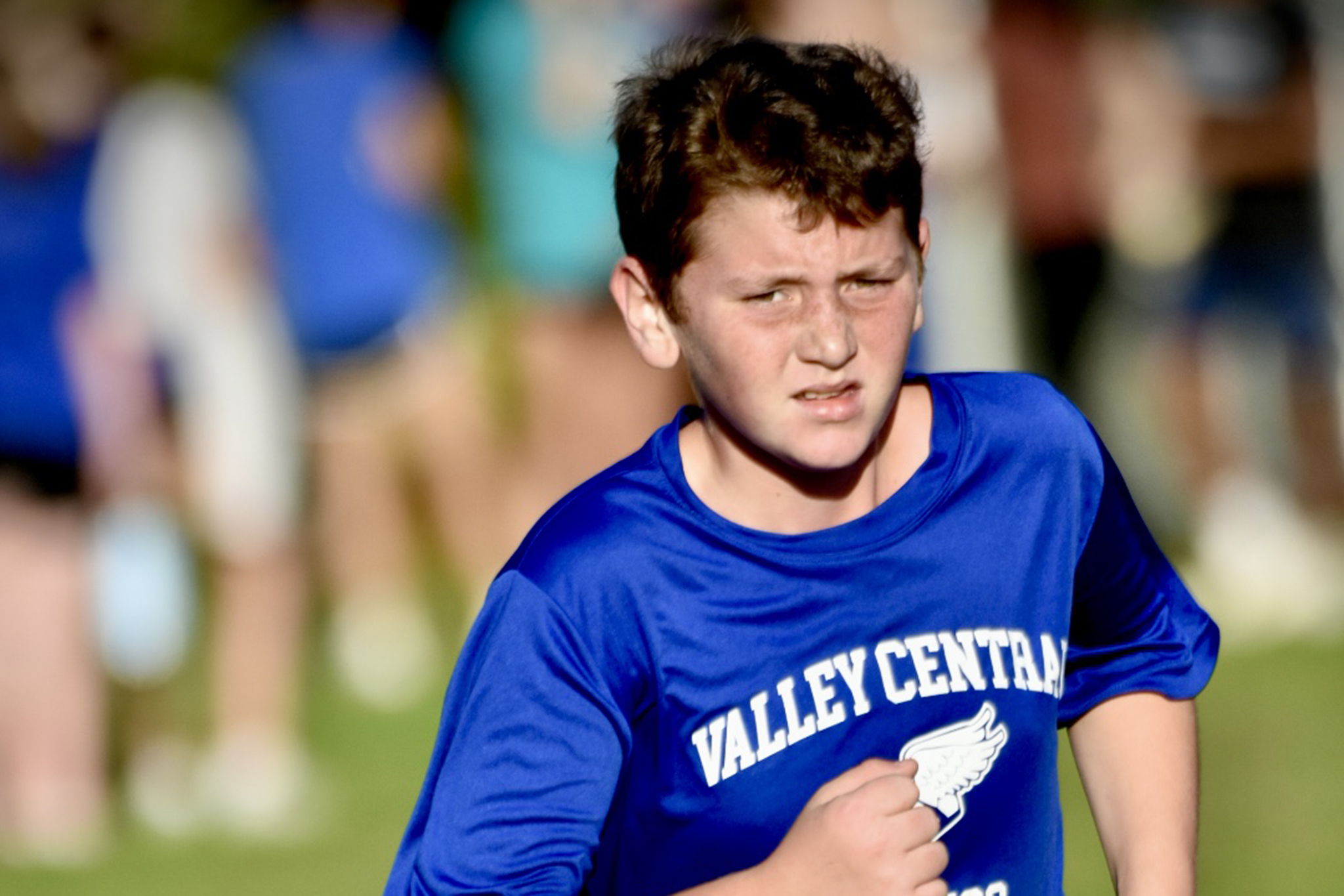 A runner concentrates on the path ahead